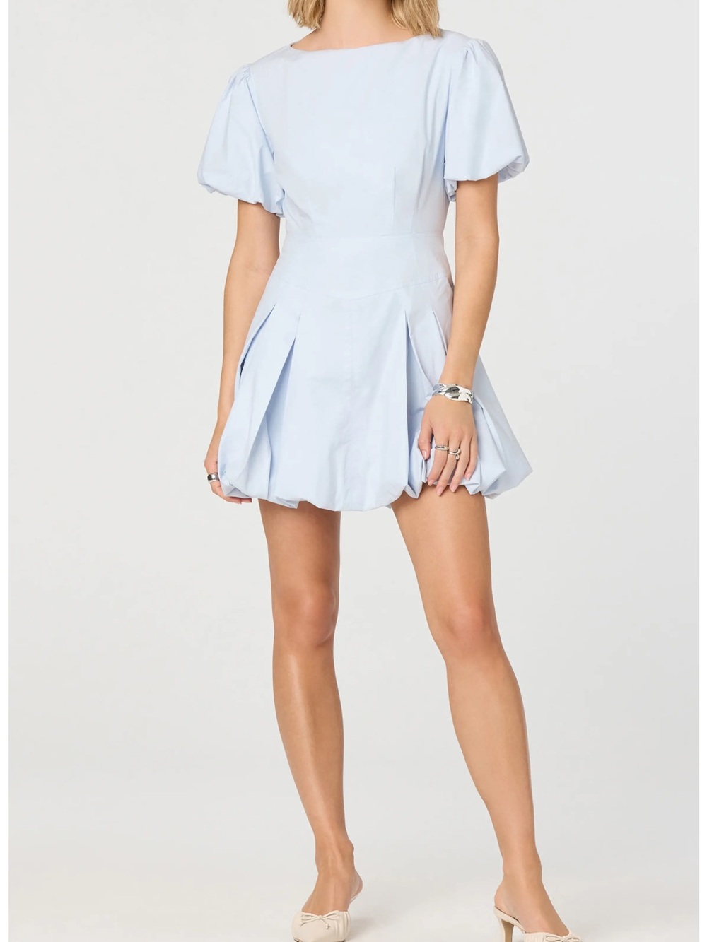 Astr Light Blue Puff Sleeve Party Dres